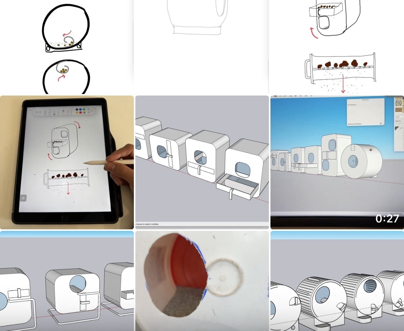 Dozens of Moonbox design iterations, sketches, and 3D models from the design process