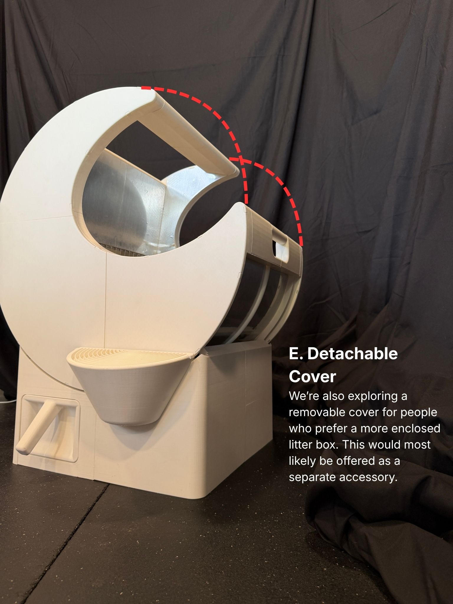 Idea E, Detachable Cover - exploring a removable cover accessory for a more enclosed litter box