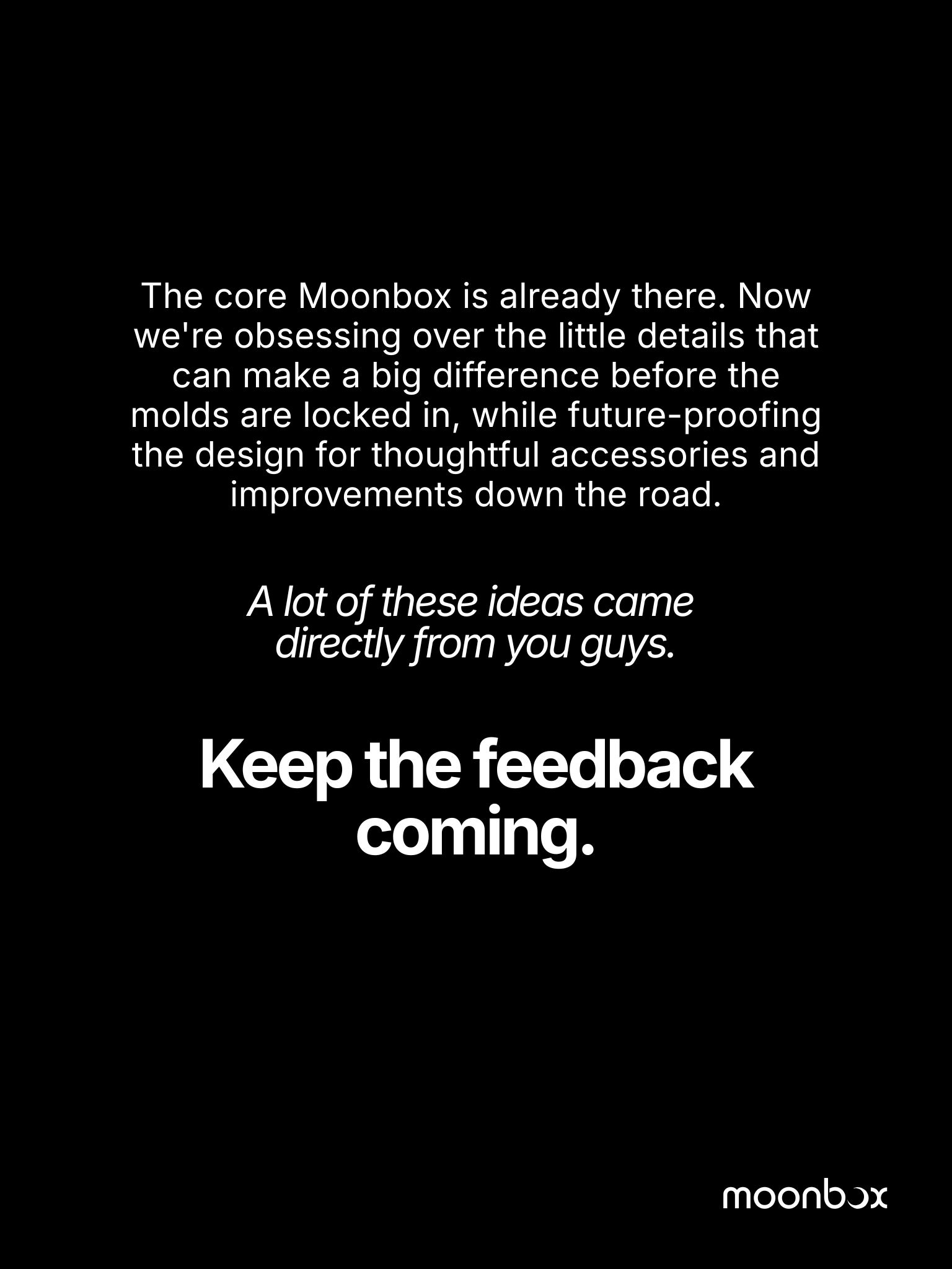 Keep the feedback coming - Moonbox thanks backers for shaping these ideas